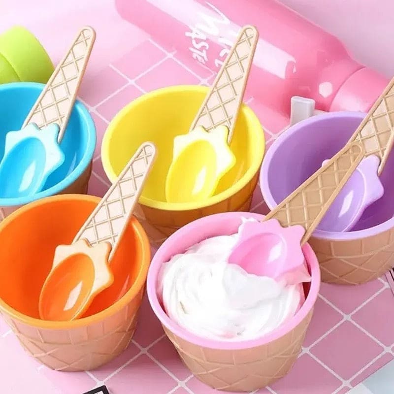 Set of 3 Cream Cups Set With Spoon, Daily Merchandise Plastic Bowl, DIY Ice Cone Dessert Bowl, Tableware Reusable Bowls Spoons Set Set of 3 Cream Cups Set With Spoon, Daily Merchandise Plastic Bowl, DIY Ice Cone Dessert Bowl, Tableware Reusable Bowls Spoons Set